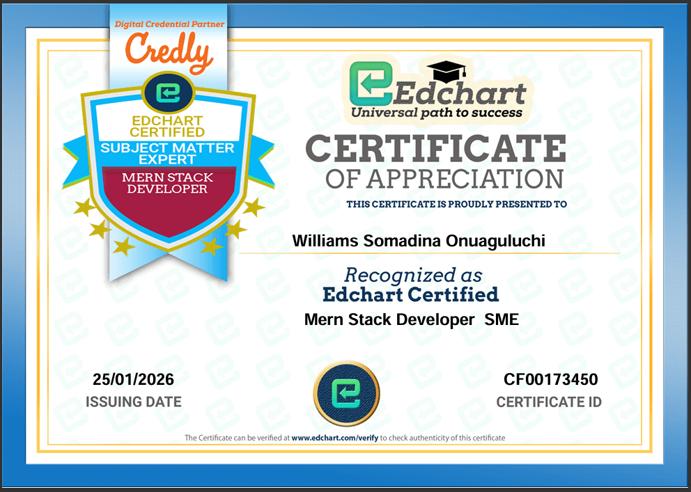 Certified Mern Stack Developer Subject Matter Expert certificate