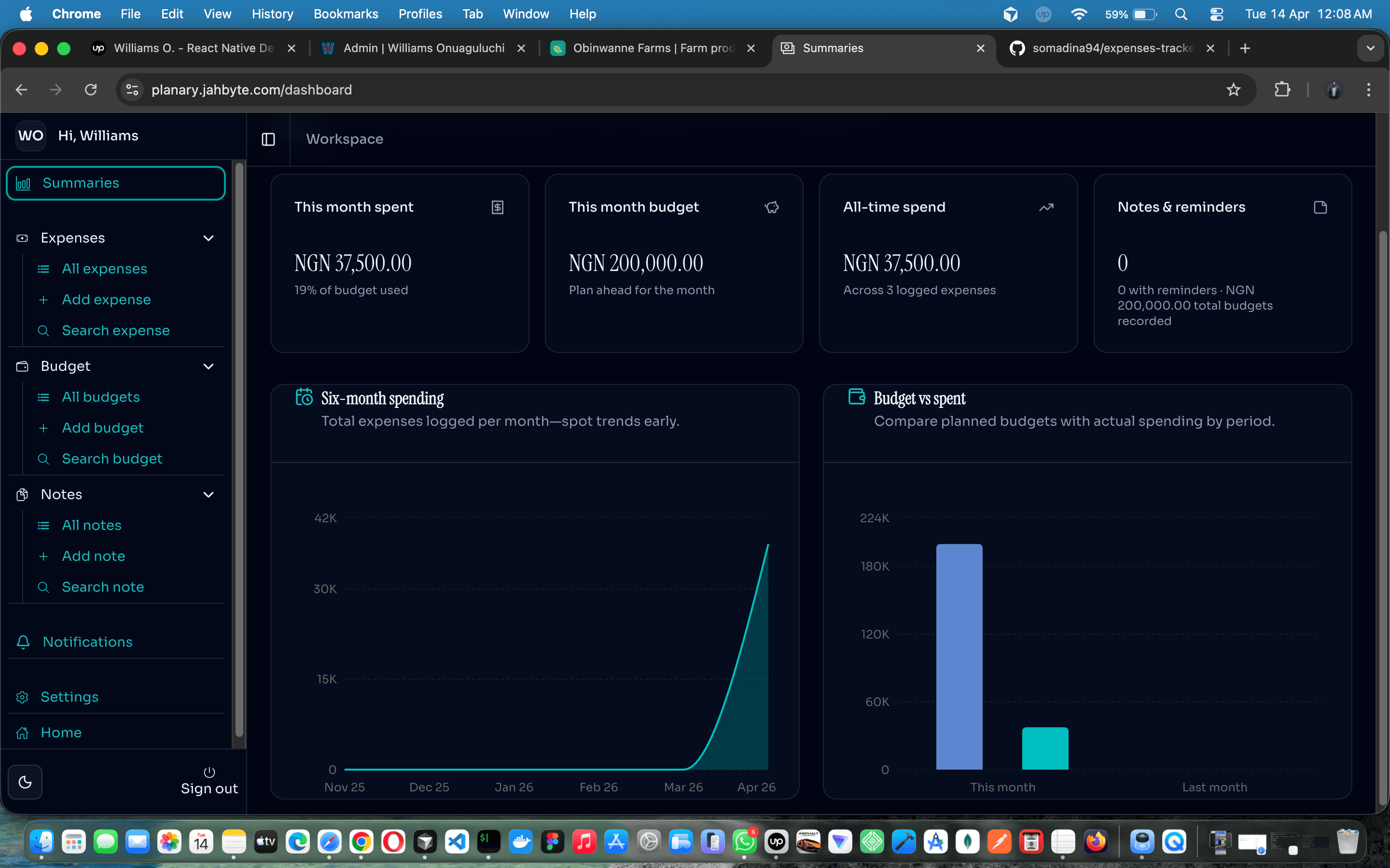 Planary — Full-Stack Personal Finance Web App | Next.js, React Query, shadcn/ui, Framer Motion | Budgets, Expenses, Notes & Push Notifications — screenshot 1 of 10