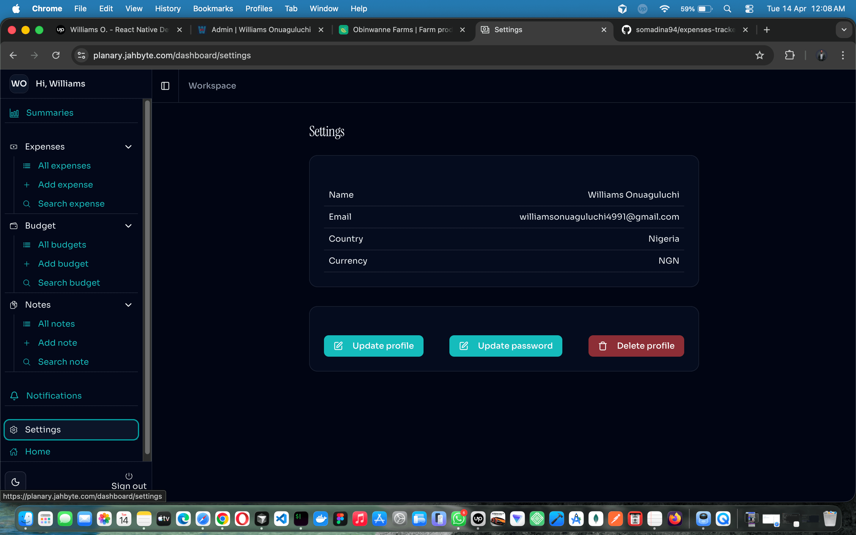 Planary — Full-Stack Personal Finance Web App | Next.js, React Query, shadcn/ui, Framer Motion | Budgets, Expenses, Notes & Push Notifications — screenshot 8 of 10