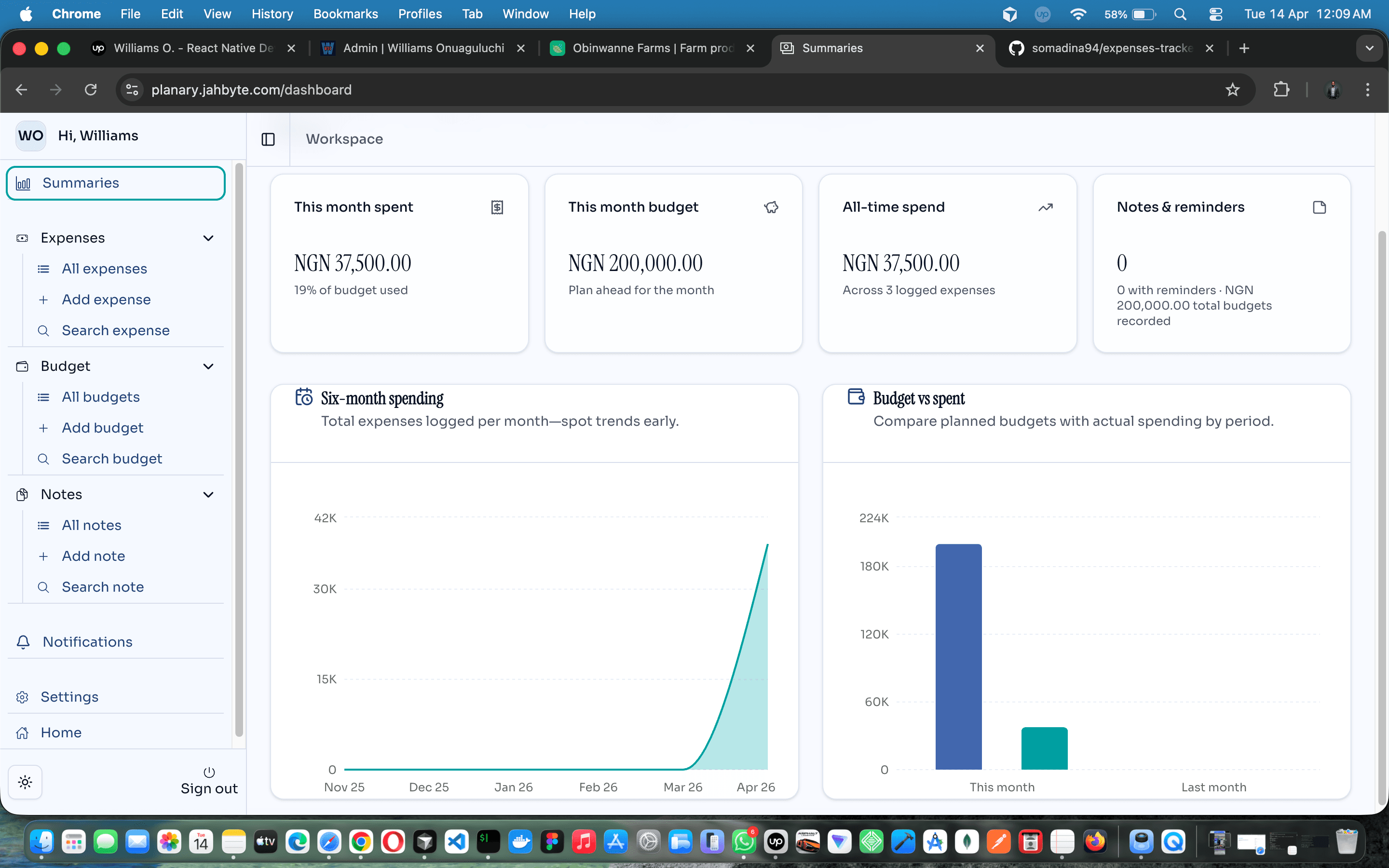 Planary — Full-Stack Personal Finance Web App | Next.js, React Query, shadcn/ui, Framer Motion | Budgets, Expenses, Notes & Push Notifications — screenshot 9 of 10